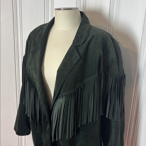 🌲 DIMITRI Vintage Forest Green Suede Fringe Jacket – Size Medium - Picture 5 of 8